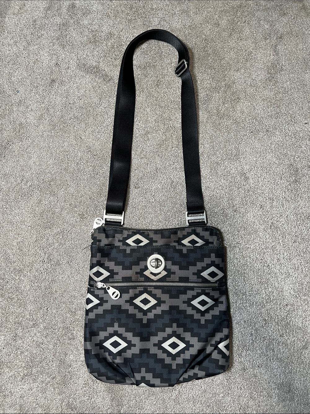 Baggallini Crossbody Bag Southwest Print Travel Bag Black Grey